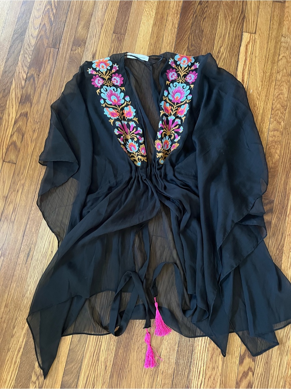 BCBGeneration Black Embroidered Women’s Swim Cover-Up with Pink Accents